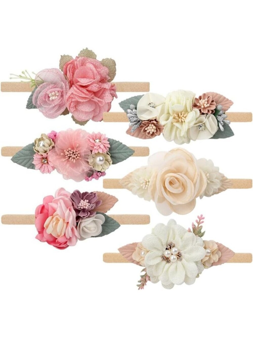 Floral Baby Headbands for Newborn Girls - 6 Color Set for Shower & Photoshoot